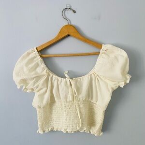 H&M Divided Size Medium White Crop Top with Smocking, Summer Festival Cropped